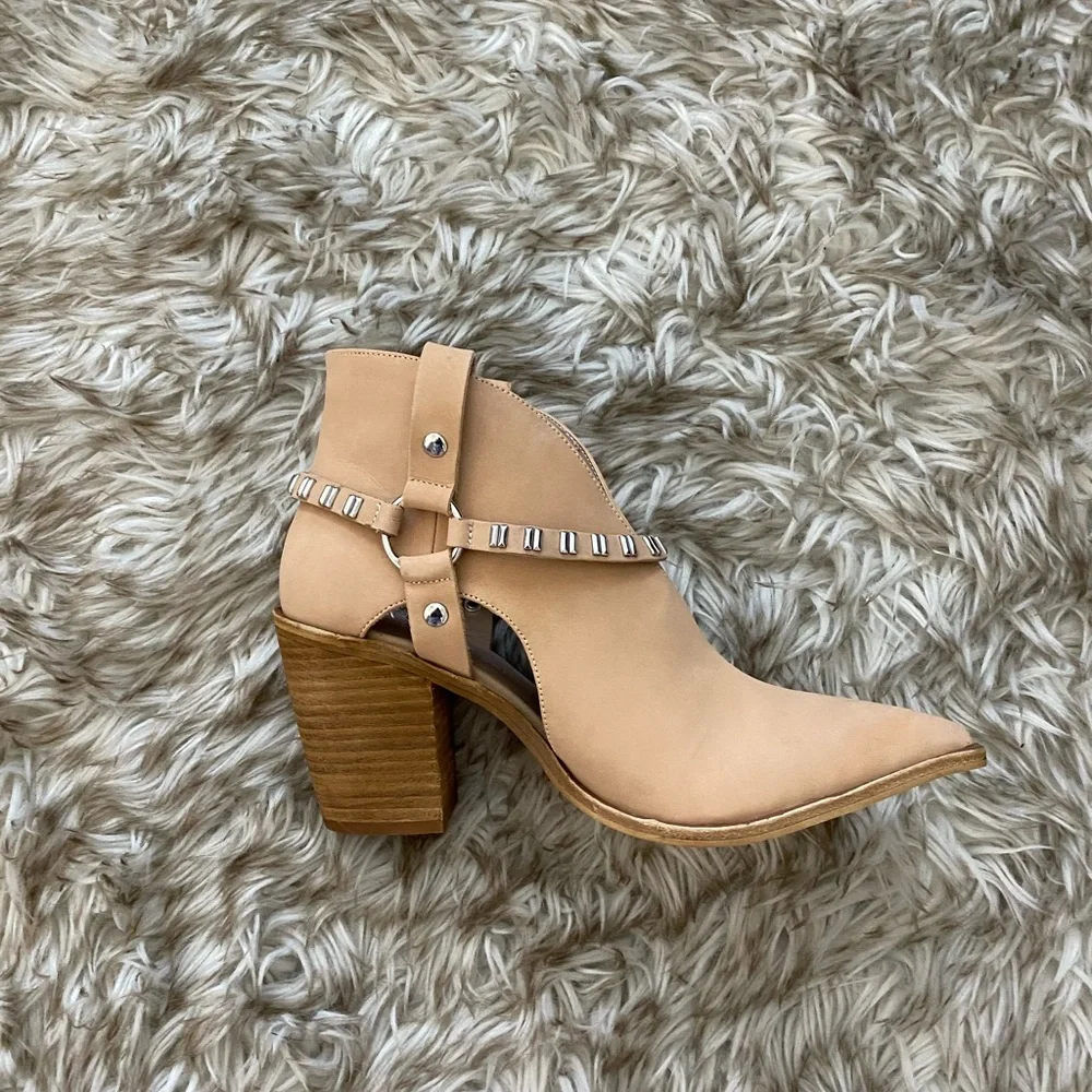Chinese Laundry Tan Cutout Ankle Boot with Studded Strap